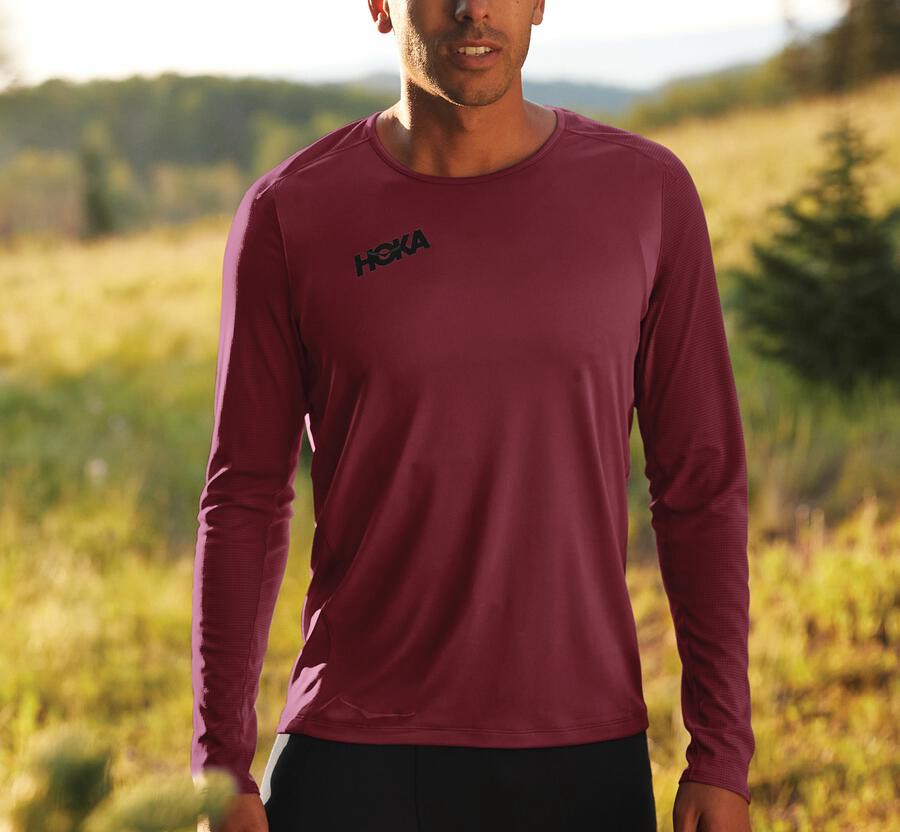 Tops Mens - Hoka One One Performance Long Sleeve - Brown - VTAIWBF-38